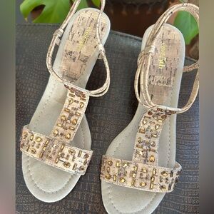 new, Beautiful, cork, wedge sandals, jeweled